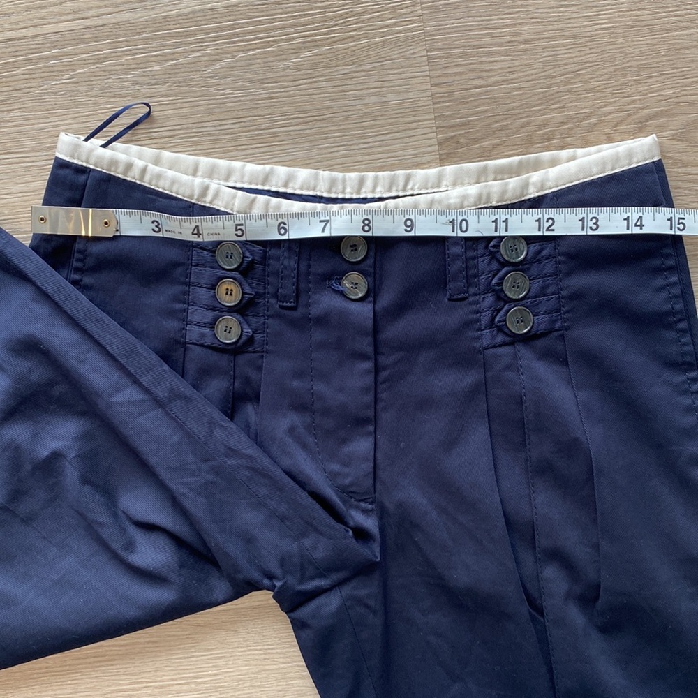 Stella McCartney Navy Cropped Pleated Tapered Pants Button Waist - Picture 8 of 10